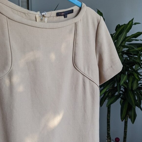 Maje Icare mini dress with pockets tan cel brown size 2 Medium B4 - Picture 7 of 11